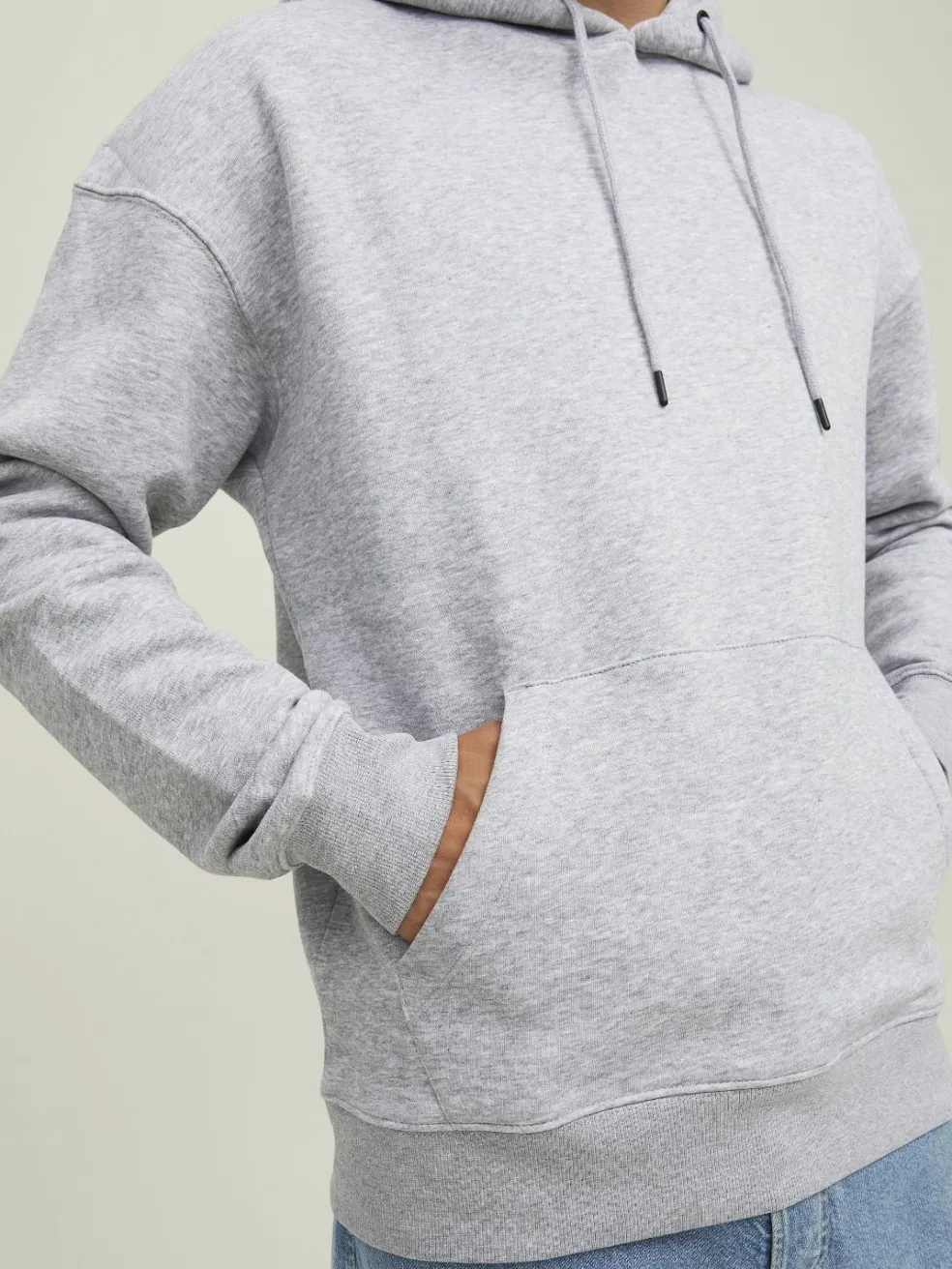 JACK & JONES Star basic sweat hood regular fit, heren hoodie katoenmengsel met capuchon, lichtgrijs melange