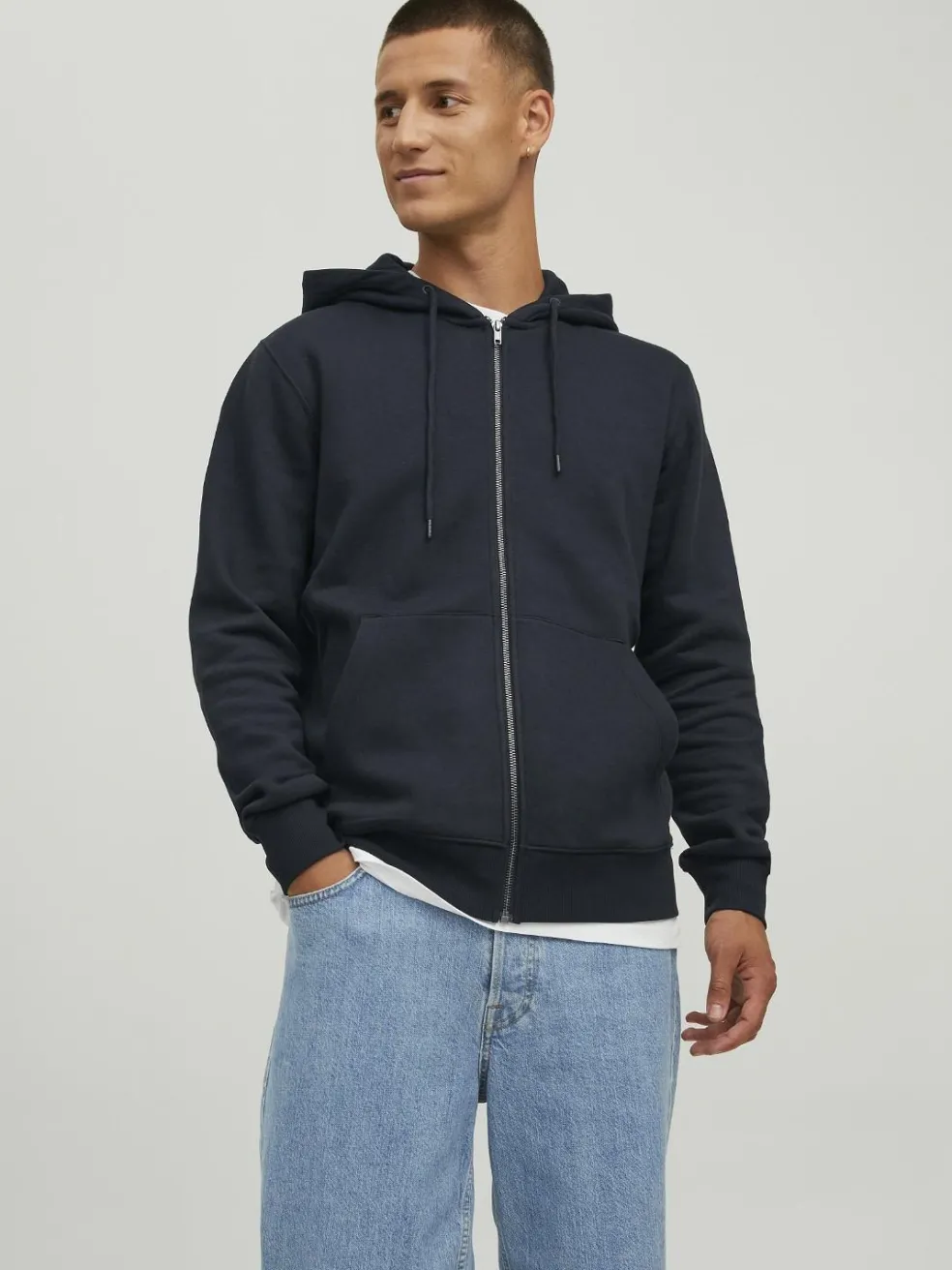 JACK & JONES Star basic sweat zip hood regular fit, heren sweatvest katoenmengsel met capuchon, zwart
