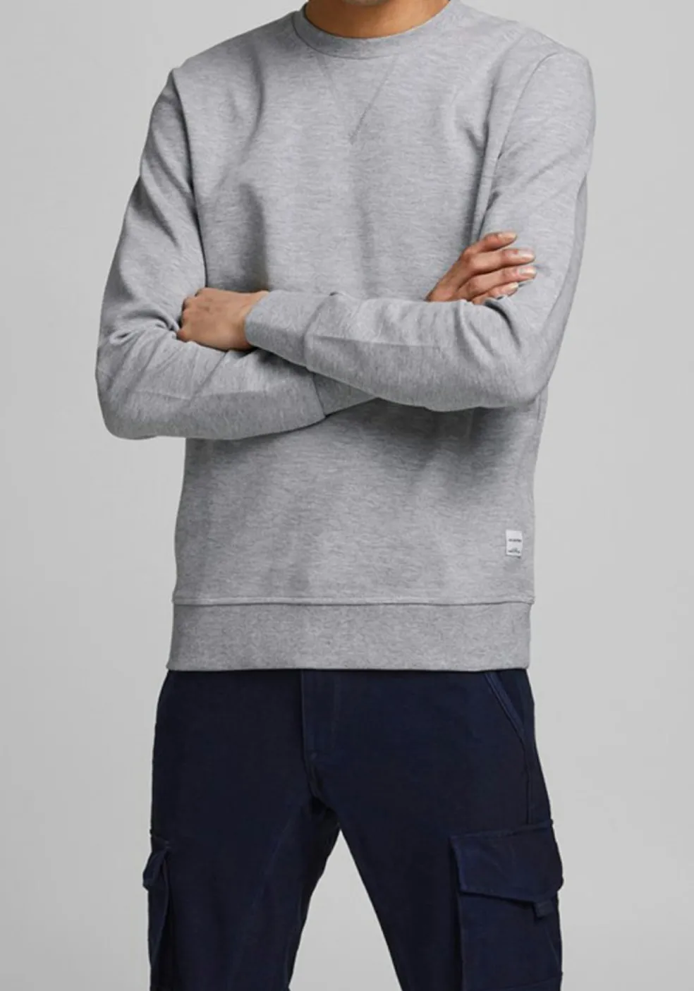 JACK & JONES sweatshirt katoen, O-hals, licht grijs melange
