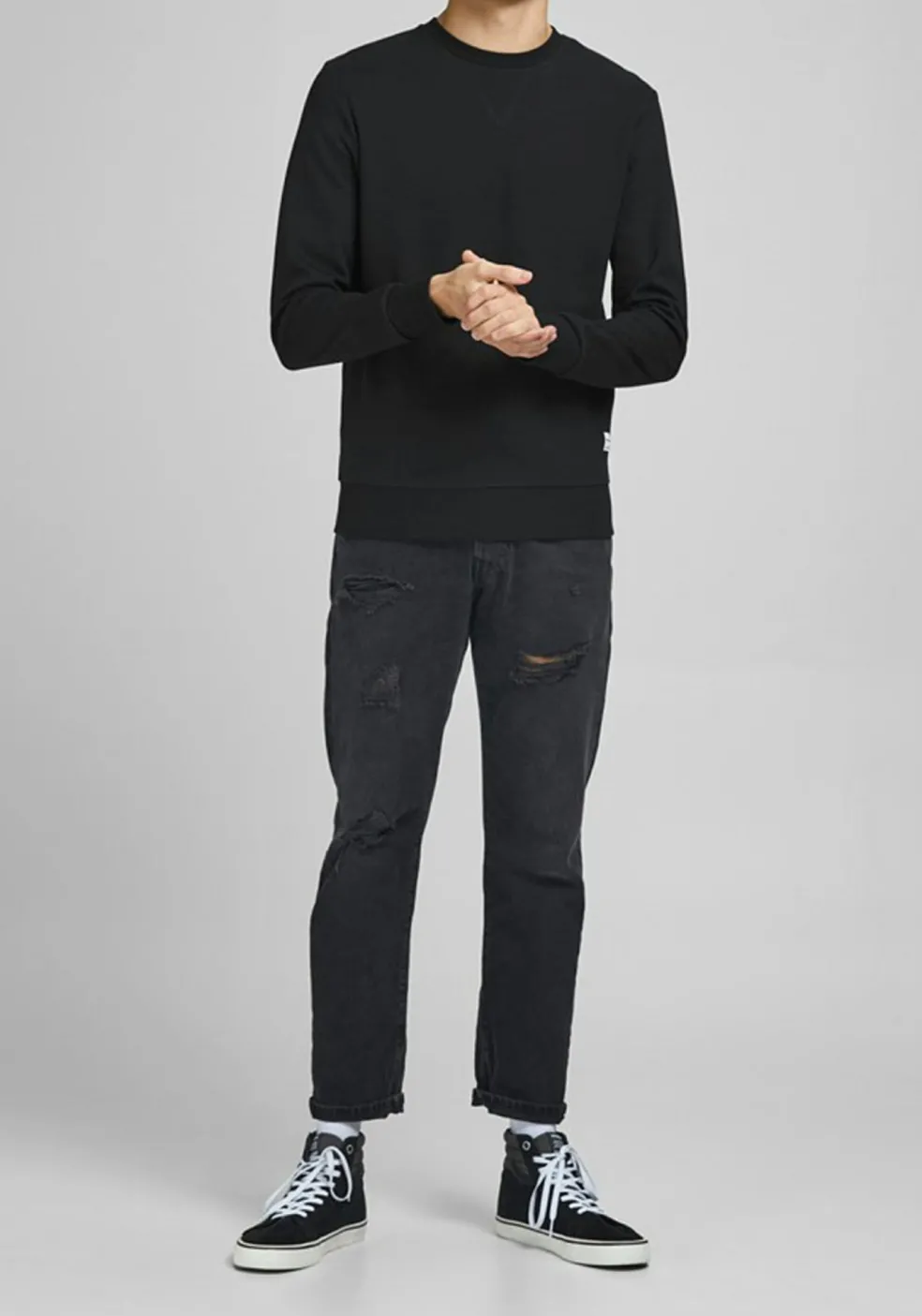 JACK & JONES sweatshirt katoen, O-hals, zwart
