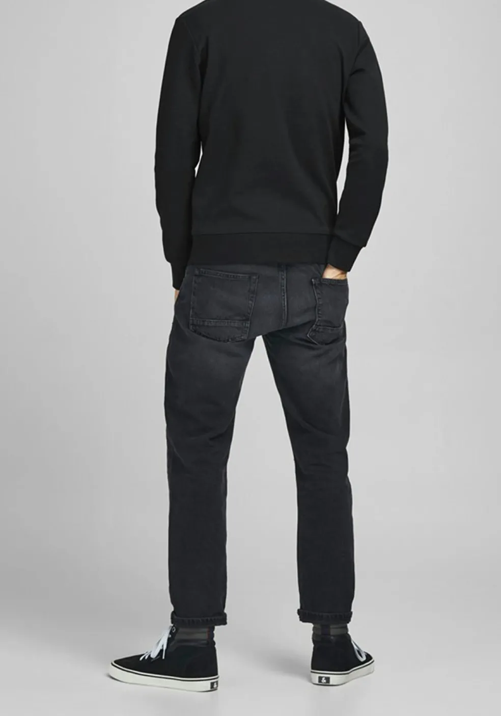JACK & JONES sweatshirt katoen, O-hals, zwart