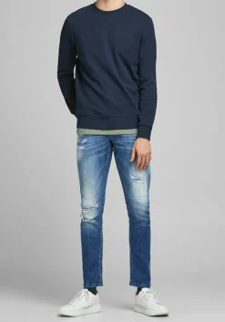 JACK & JONES sweatshirt katoen, O-hals, donkerblauw
