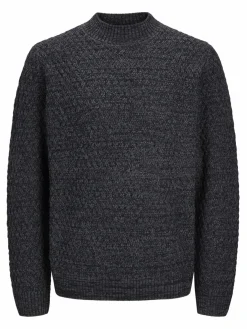 JACK & JONES Ziggi knit mock neck regular fit, heren pullover wolmengsel met turtleneck, zwart melange