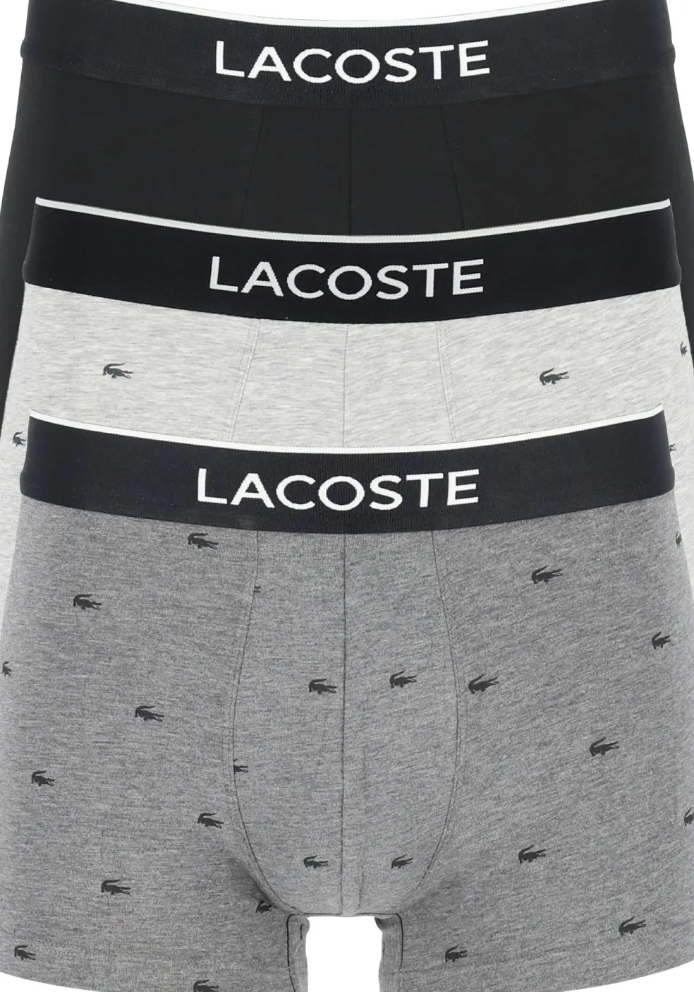 Lacoste Boxer Trunks (3-pack), heren boxers kort, grijs en antraciet met logo en uni zwart