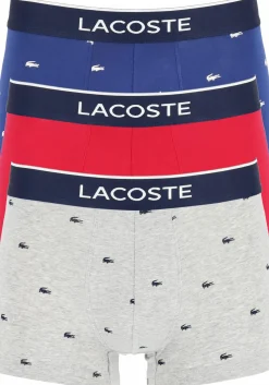 Lacoste Boxer Trunks (3-pack), heren boxers kort, grijs en blauw met logo en uni rood