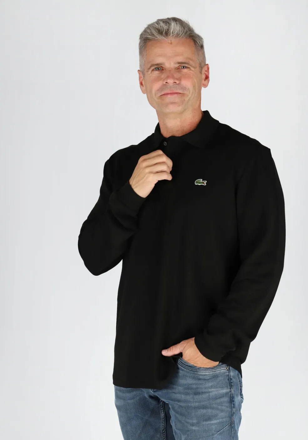 Lacoste Classic Fit polo lange mouw, zwart