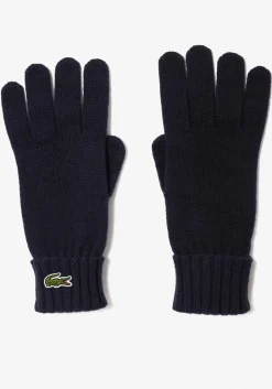 Lacoste handschoenen wol, unisex gebreide handschoenen, donkerblauw
