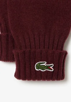 Lacoste handschoenen wol, unisex gebreide handschoenen, espresso bruin