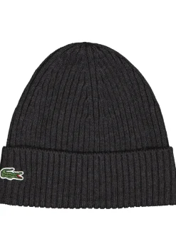 Lacoste muts wol, unisex gebreide muts, antraciet grijs