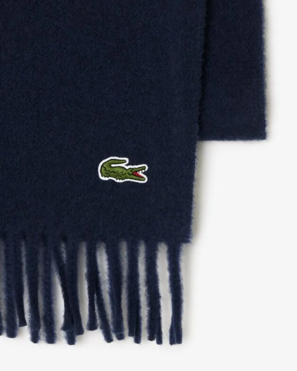 Lacoste sjaal wol met kasjmier, unisex gewoven sjaal, donkerblauw
