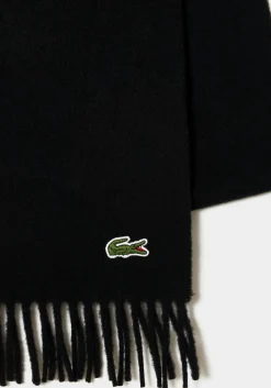 Lacoste sjaal wol met kasjmier, unisex gewoven sjaal, zwart