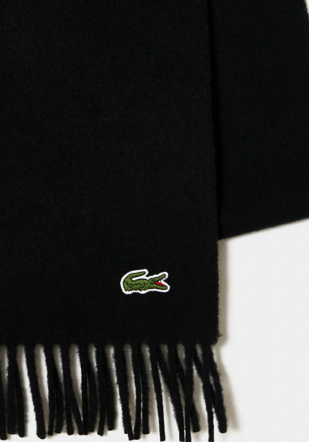 Lacoste sjaal wol met kasjmier, unisex gewoven sjaal, zwart