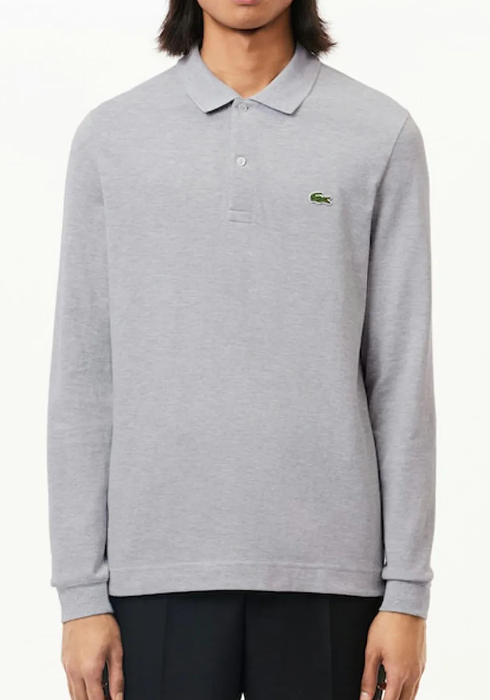 Lacoste Slim Fit polo lange mouw, lichtgrijs melange
