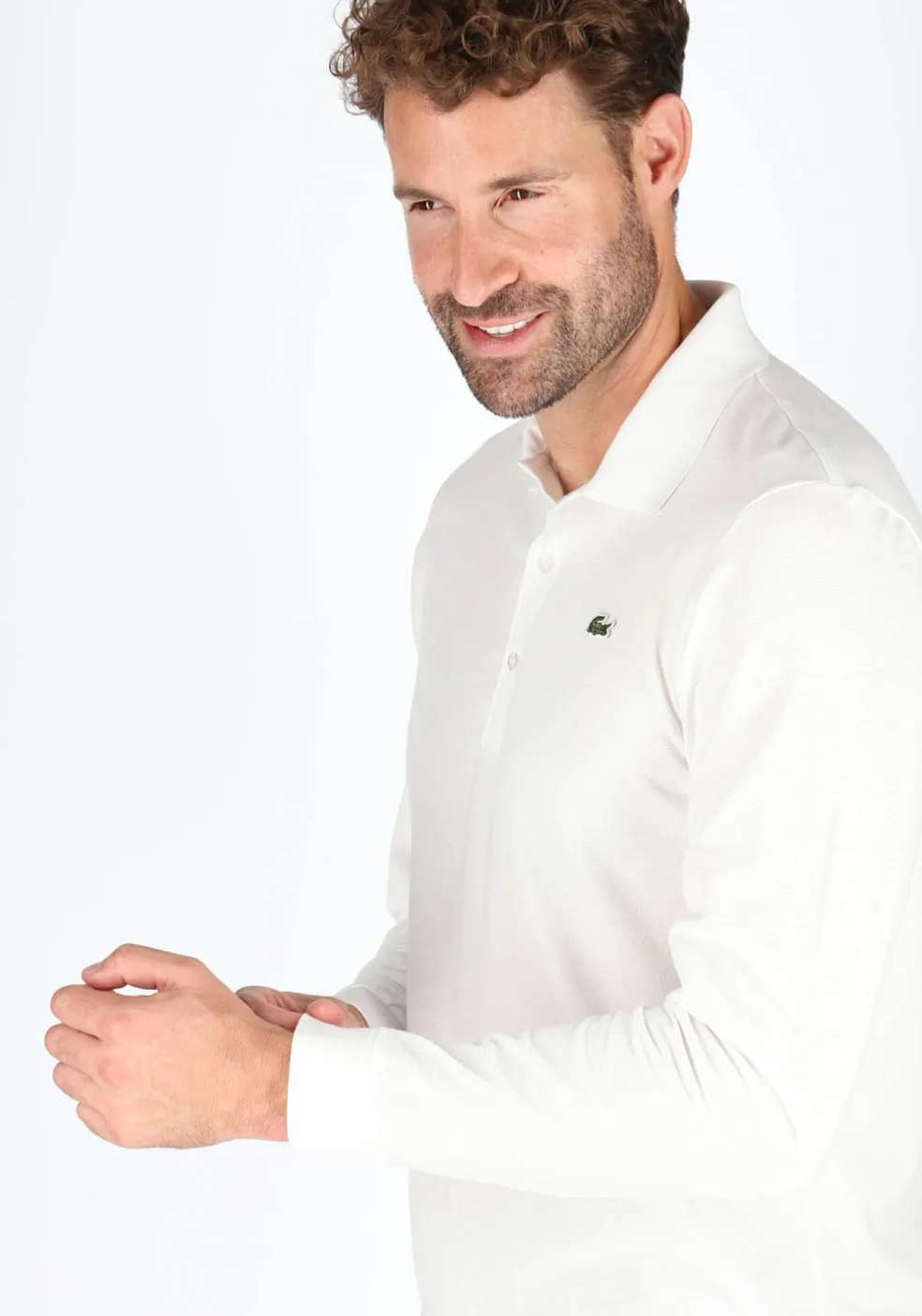 Lacoste Sport slim fit polo, poloshirt lange mouw, wit