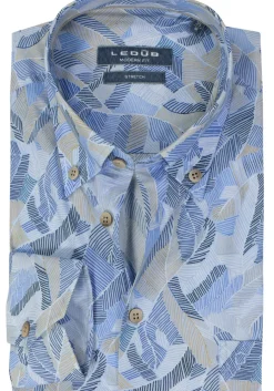 Ledub modern fit overhemd, blauw met beige dessin