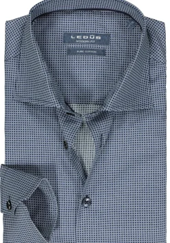 Ledub modern fit overhemd, donkerblauw met wit dessin
