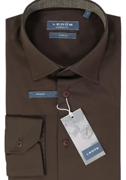 Ledub modern fit overhemd, donkerbruin