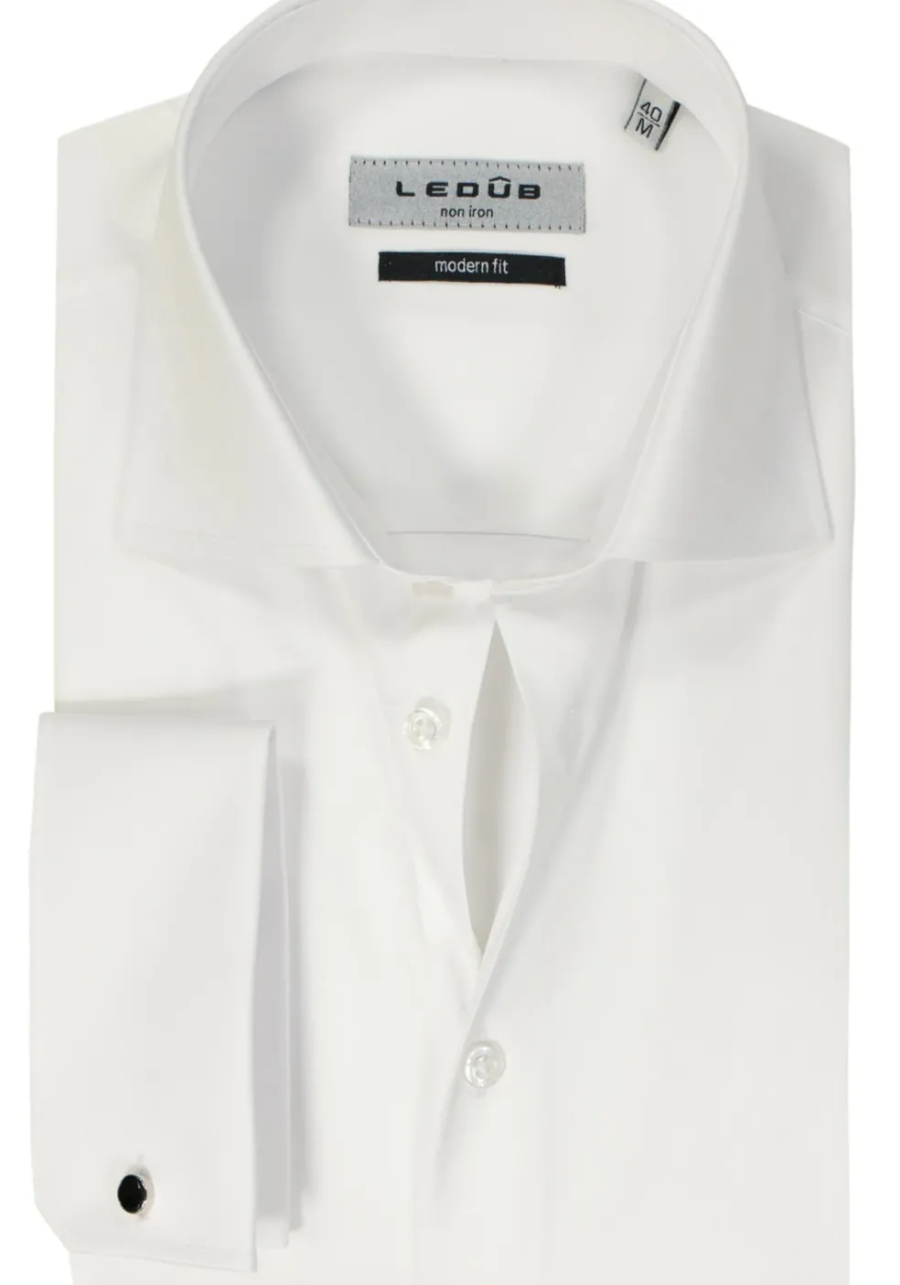 Ledub modern fit overhemd, dubbele manchet, wit twill