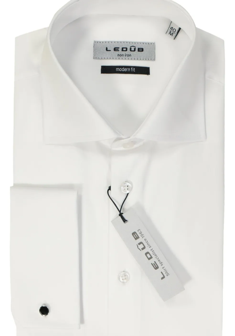 Ledub modern fit overhemd, dubbele manchet, wit twill