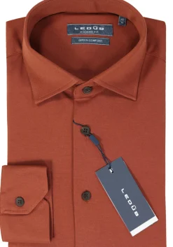 Ledub modern fit overhemd, jersey, donkeroranje