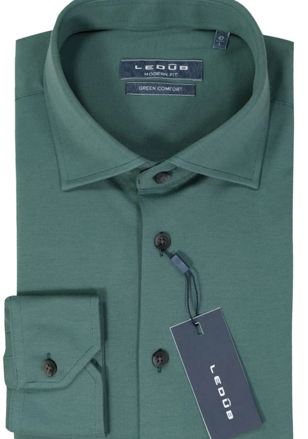 Ledub modern fit overhemd, jersey, middengroen
