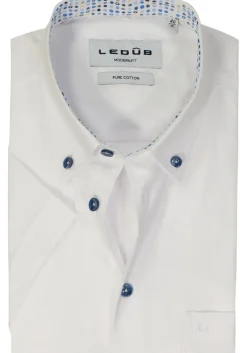 Ledub modern fit overhemd, korte mouw, popeline, wit