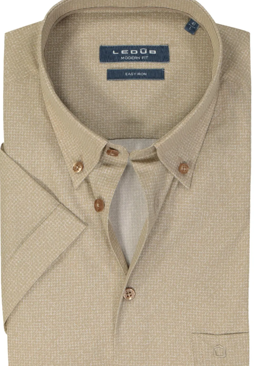 Ledub modern fit overhemd, korte mouw, beige mini dessin
