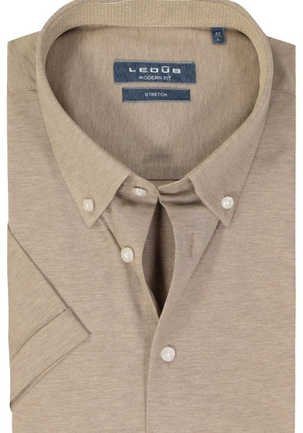 Ledub modern fit overhemd, korte mouw, beige tricot