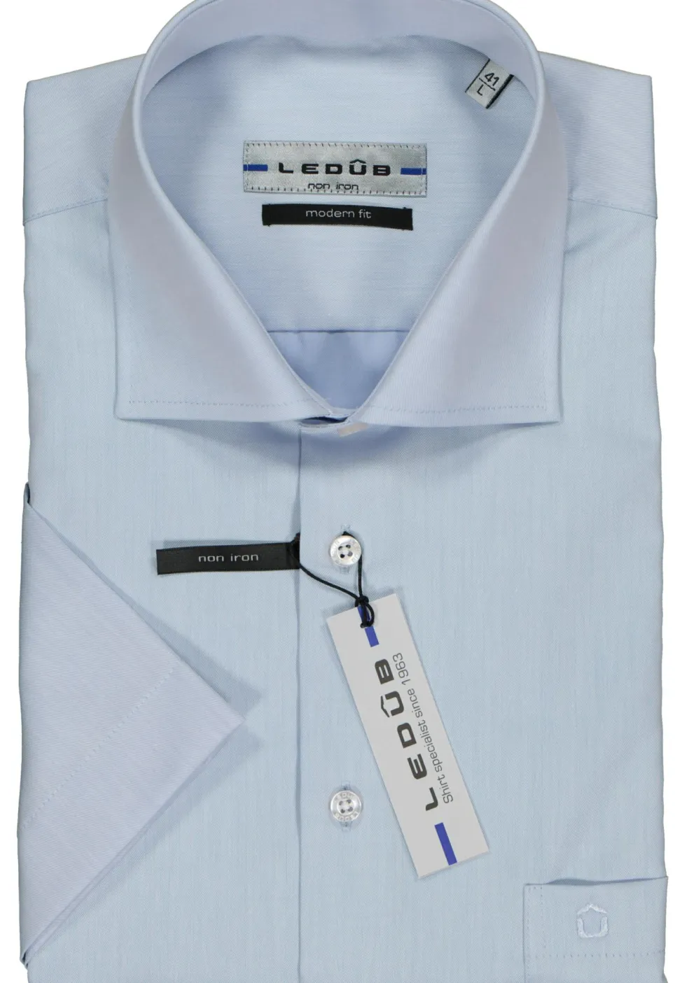 Ledub modern fit overhemd, korte mouw, lichtblauw twill