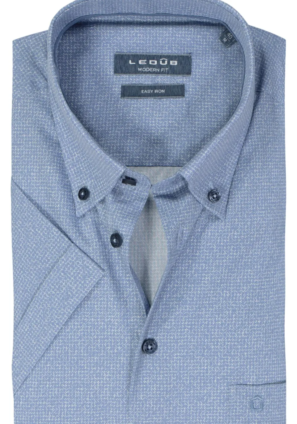Ledub modern fit overhemd, korte mouw, middenblauw mini dessin