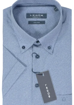 Ledub modern fit overhemd, korte mouw, middenblauw mini dessin