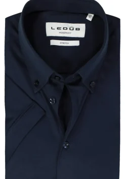 Ledub modern fit overhemd, korte mouw, popeline, donkerblauw