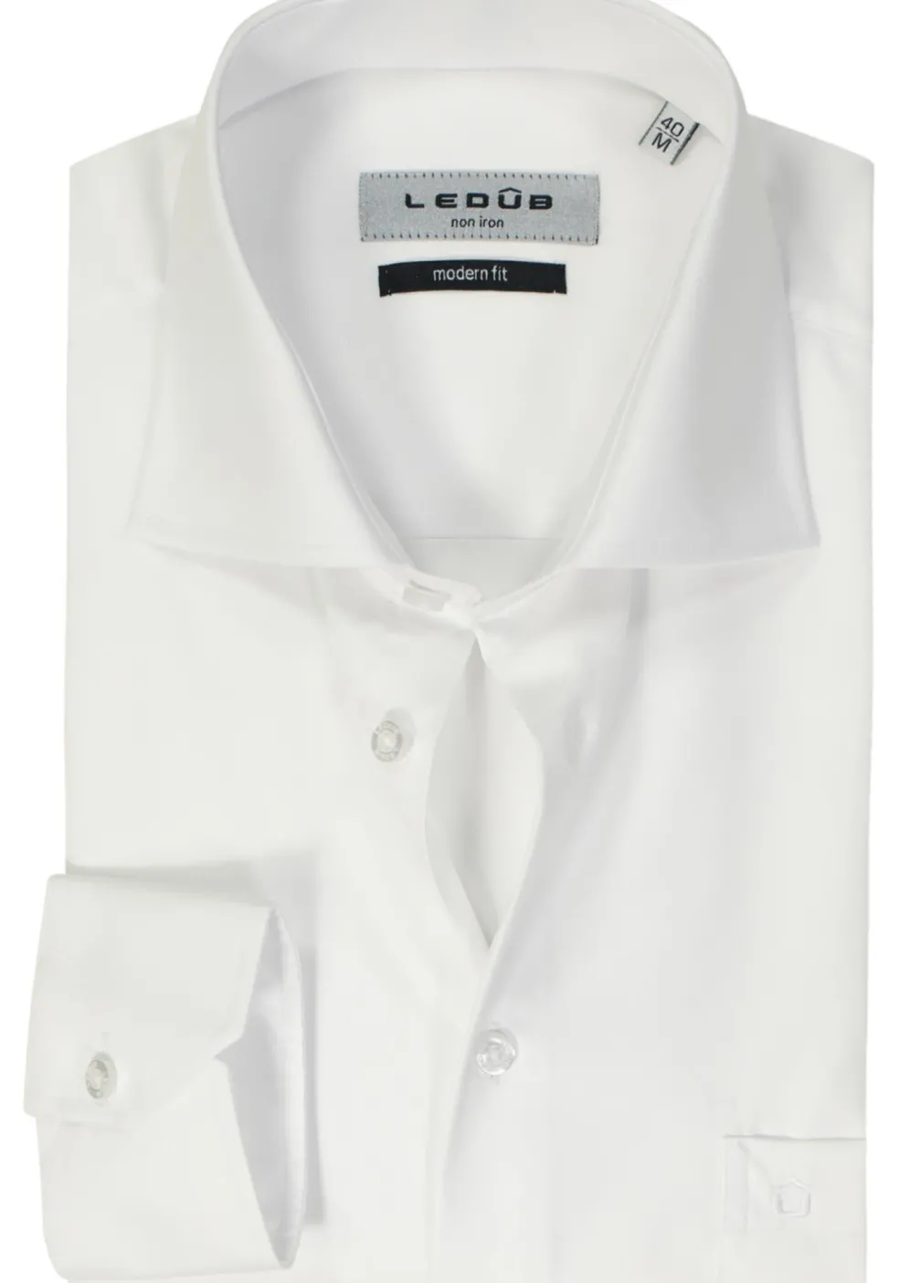 Ledub modern fit overhemd, mouwlengte 7, wit twill