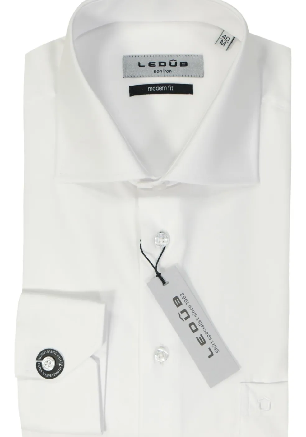 Ledub modern fit overhemd, mouwlengte 7, wit twill