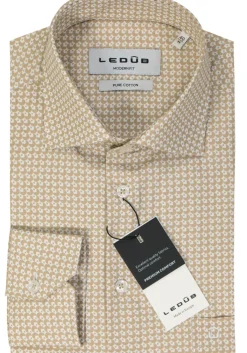 Ledub modern fit overhemd, popeline, beige met wit dessin