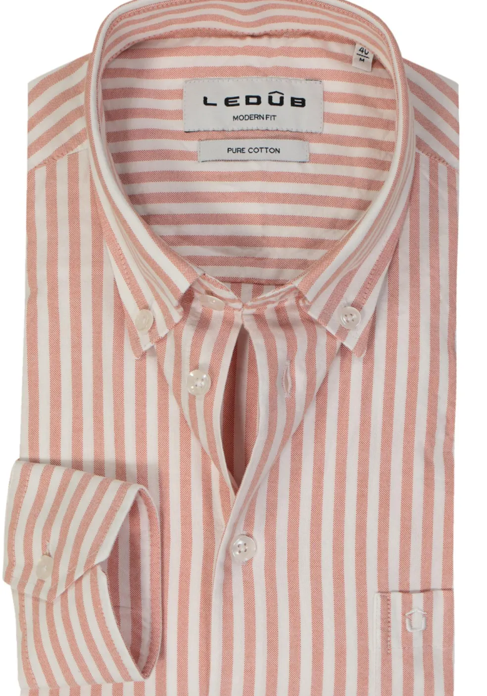 Ledub modern fit overhemd, popeline, middenoranje gestreept