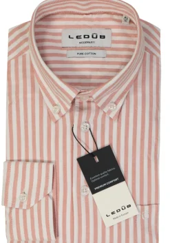 Ledub modern fit overhemd, popeline, middenoranje gestreept