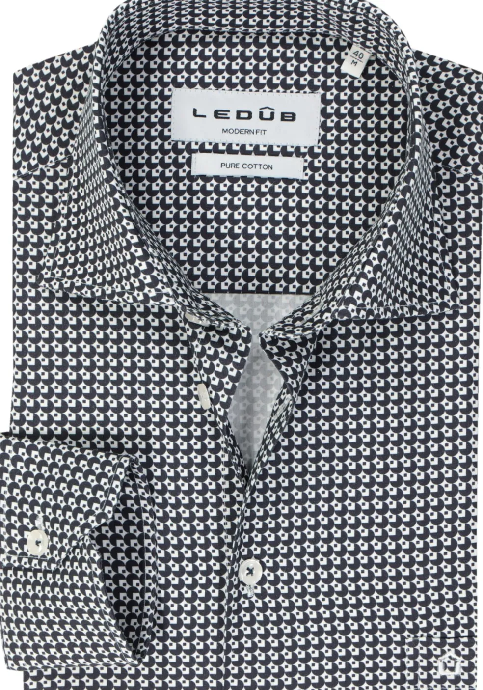 Ledub modern fit overhemd, popeline, donkerblauw met wit dessin