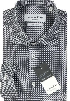 Ledub modern fit overhemd, popeline, donkerblauw met wit dessin