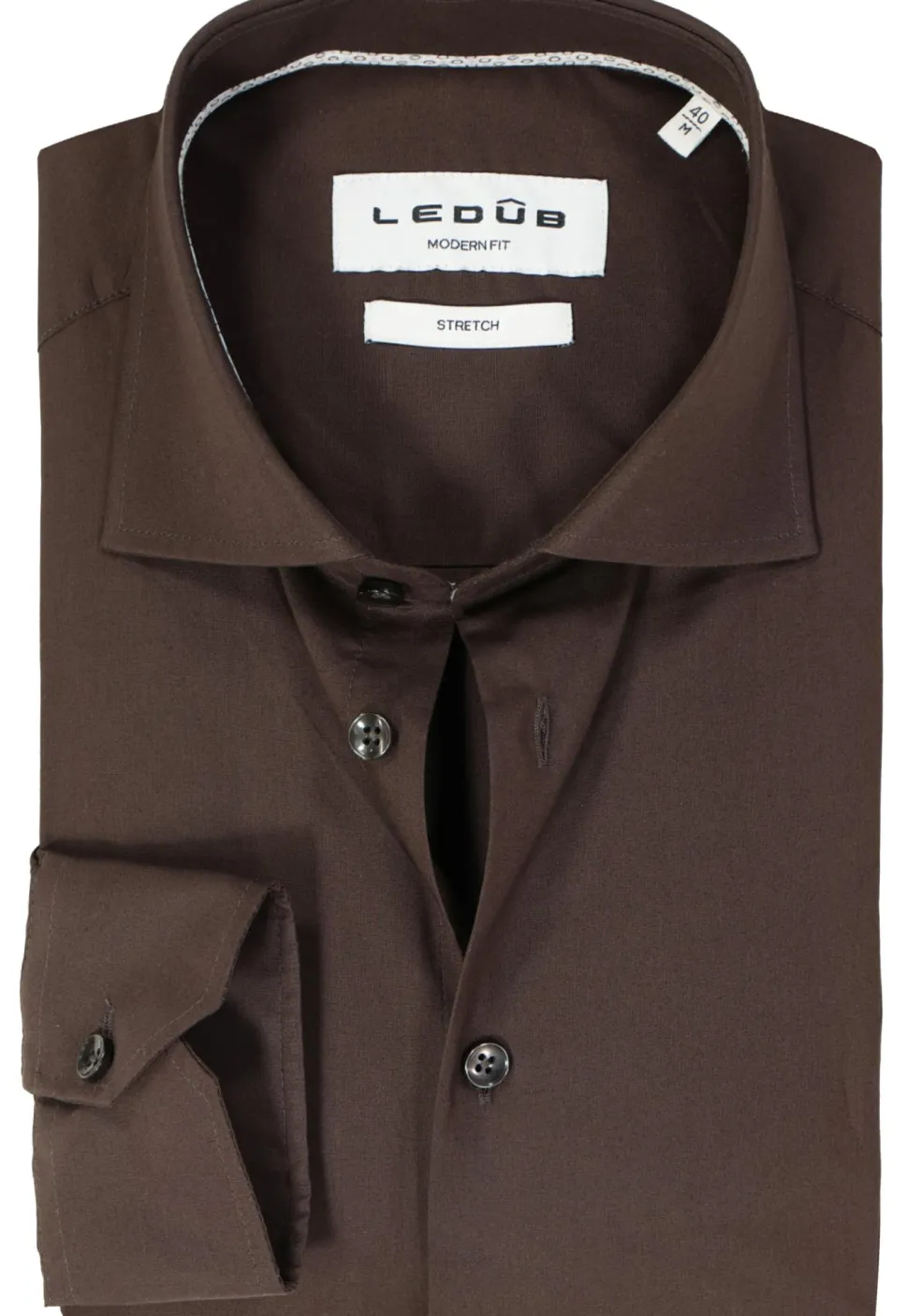 Ledub modern fit overhemd, popeline, donkerbruin