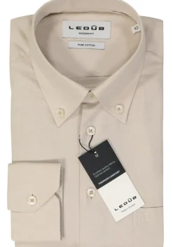 Ledub modern fit overhemd, popeline, lichtbruin
