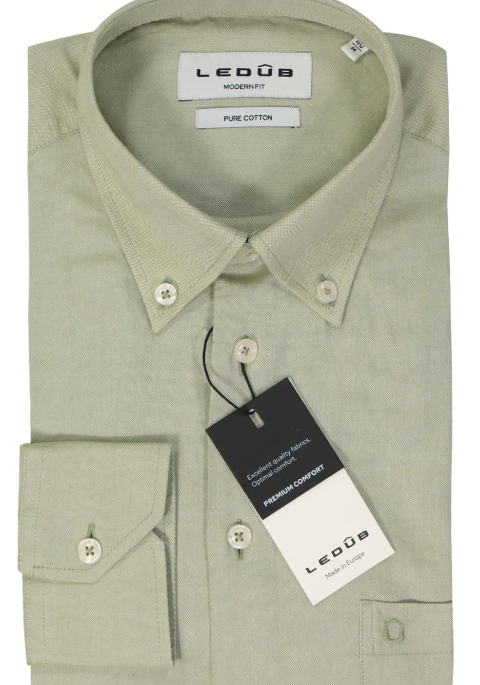 Ledub modern fit overhemd, popeline, lichtgroen