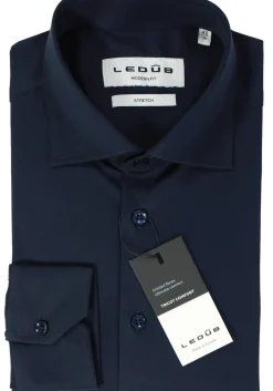Ledub modern fit overhemd, popeline, donkerblauw