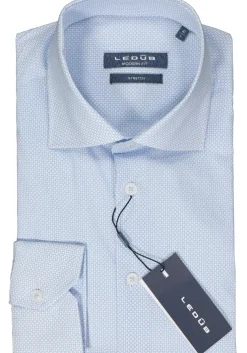 Ledub modern fit overhemd, popeline, lichtblauw met wit mini dessin