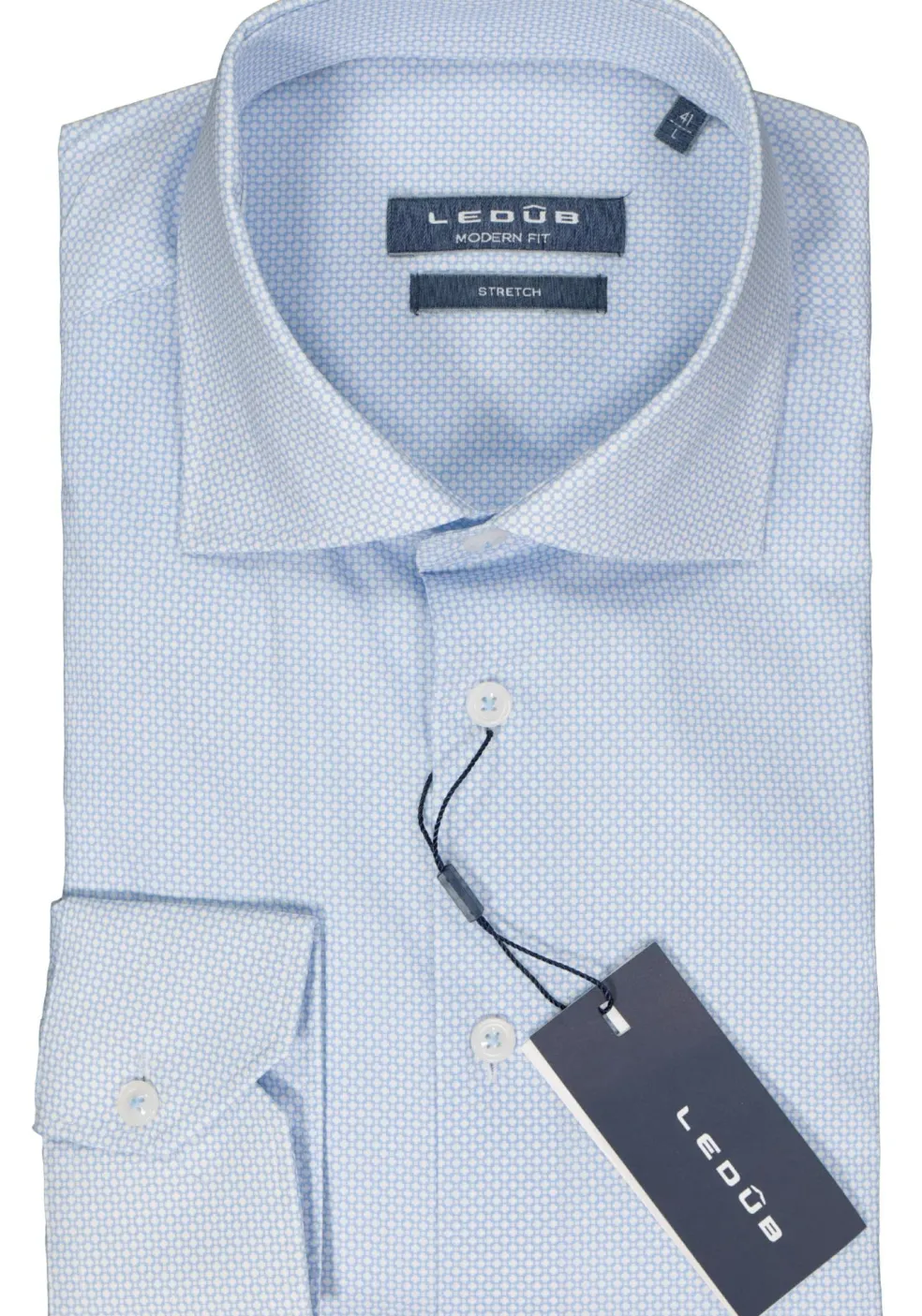 Ledub modern fit overhemd, popeline, lichtblauw met wit mini dessin