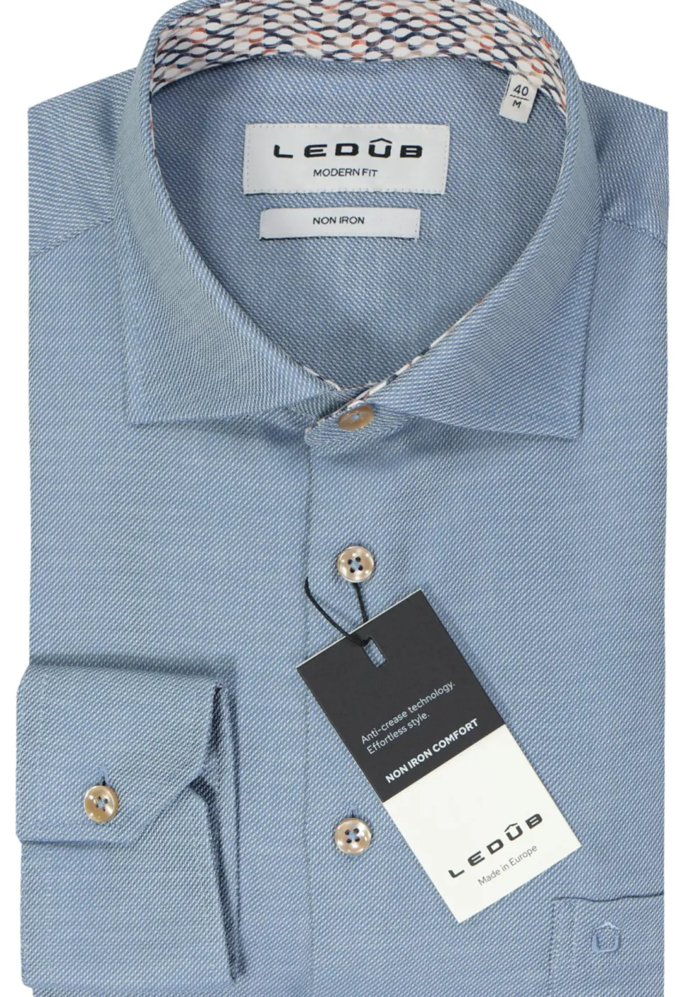 Ledub modern fit overhemd, popeline, middenblauw