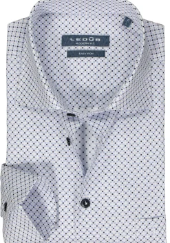 Ledub modern fit overhemd, popeline, wit met blauw dessin