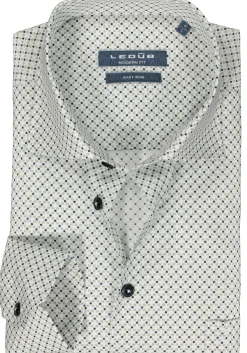 Ledub modern fit overhemd, popeline, wit met groen en donkerblauw dessin