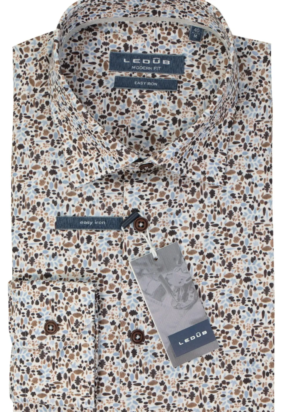Ledub modern fit overhemd, wit met beige