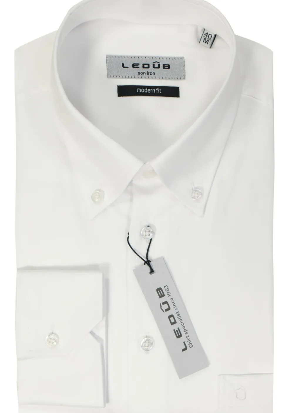 Ledub modern fit overhemd, wit twill